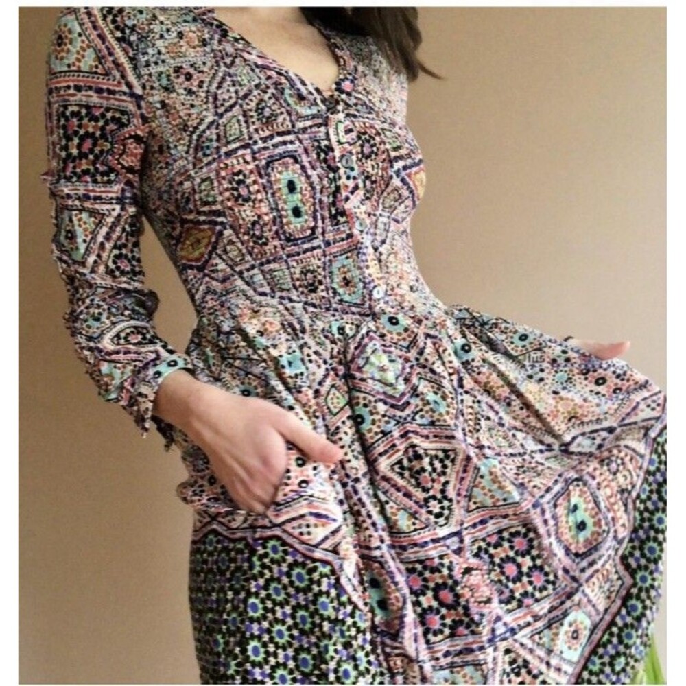 Anthropologie Maeve Women’s Smocked Tiled Amethyst Dress size M Dark Romantic
